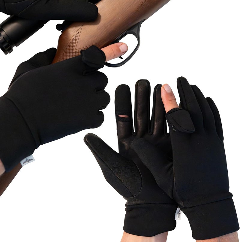 REVOLUTION RANGE Hunting & Rifle Shooting Gloves with Open Index Trigger Finger Flip | Genuine Leather Palm Grip | for Outdoor Tactical Sports | Airsoft Paintball Trap Skeet Clay Shooting - Image 1
